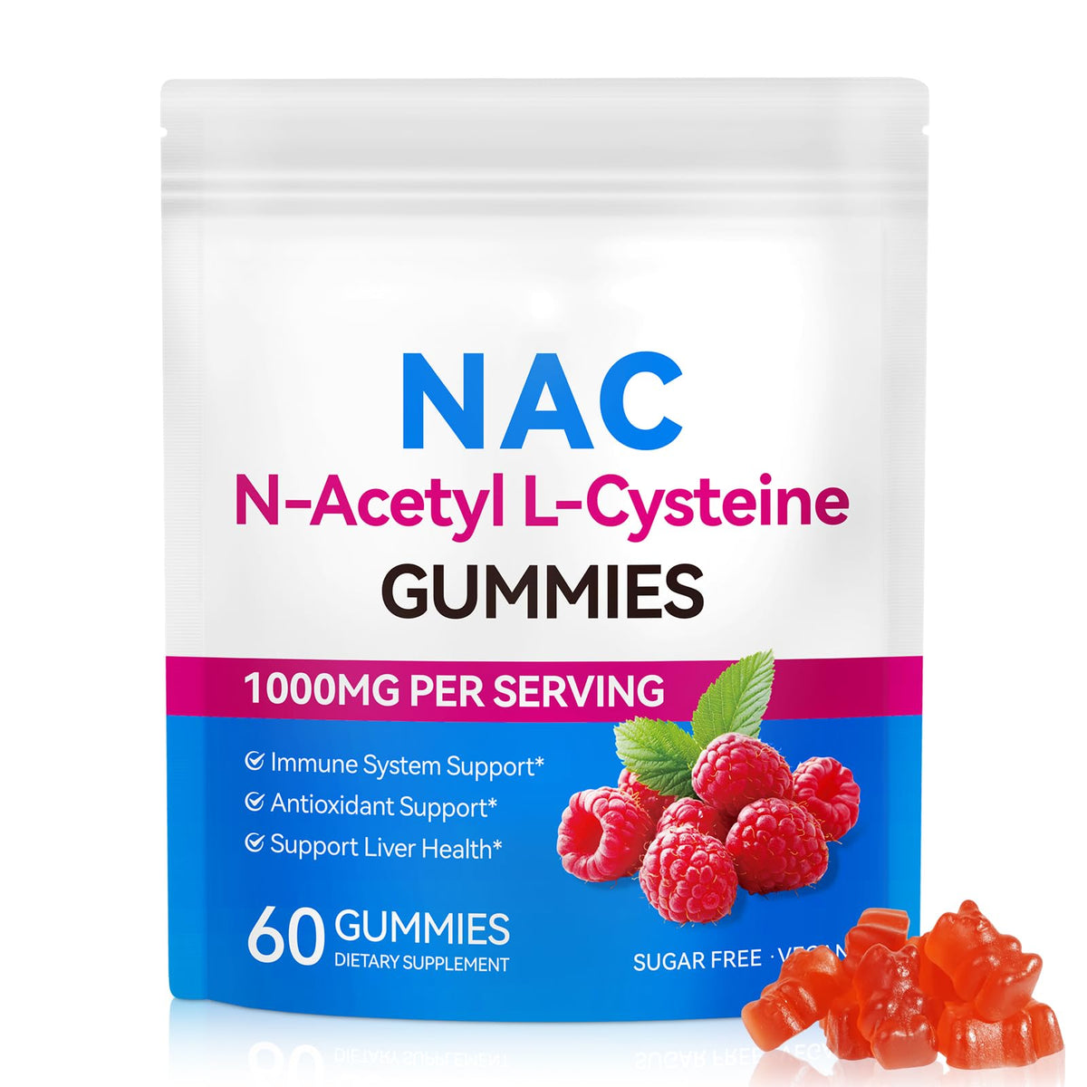 Daiasns Gummies NAC 1000mg boîte avant avec 60 gummies au goût de fraise