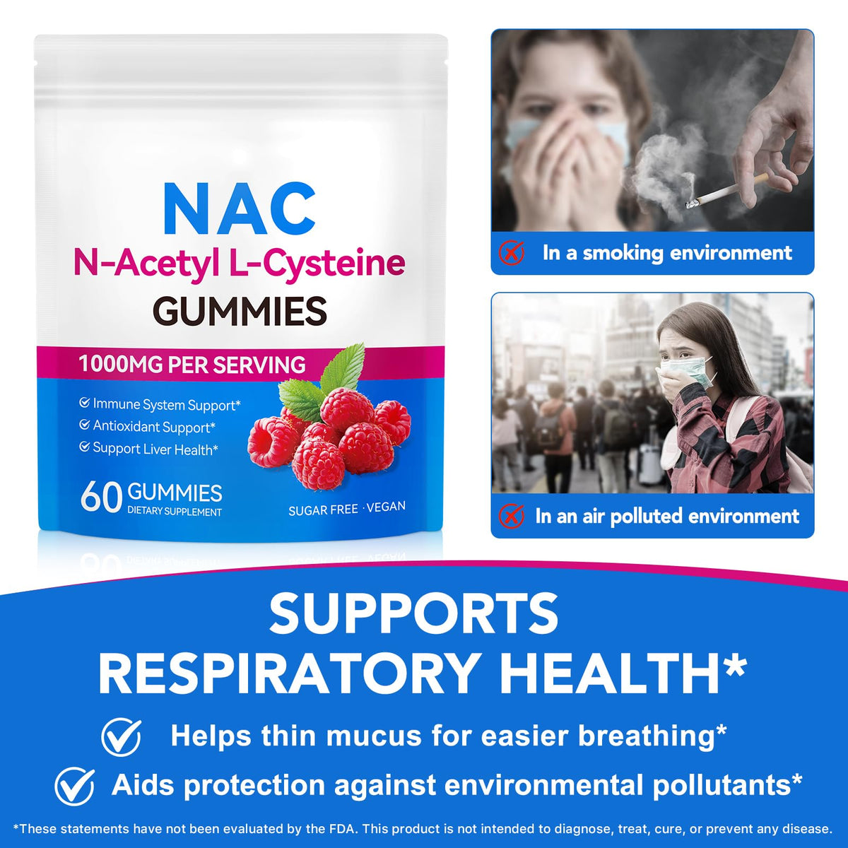 Daiasns Gummies NAC 1000mg en gros plan montrant la texture des gummies