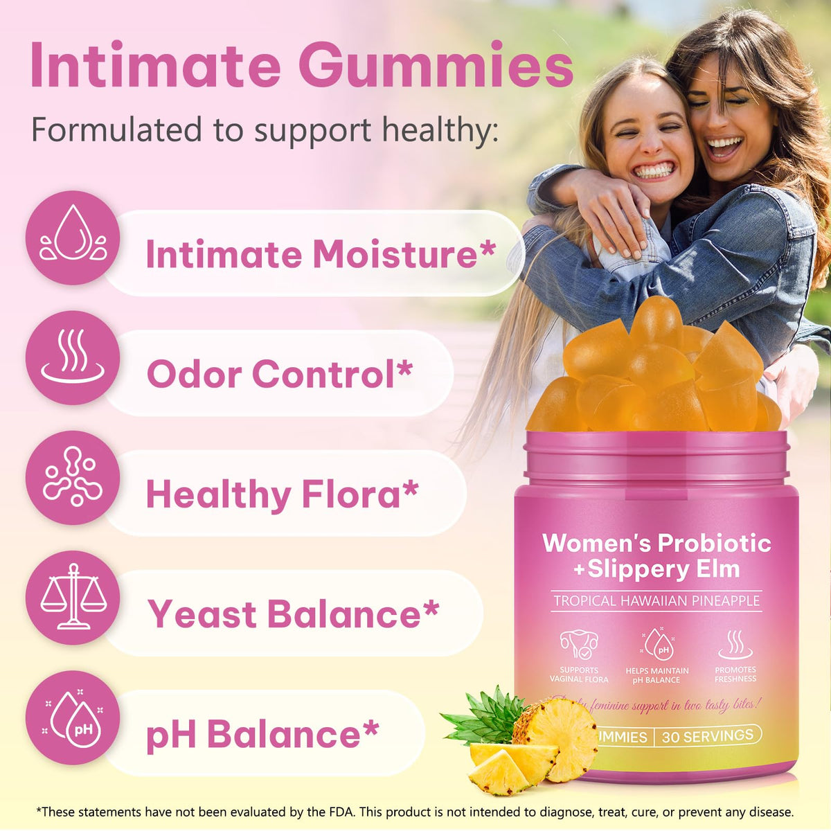 Daiasns Gummies Probiotiques Féminins Ananas, vue de côté