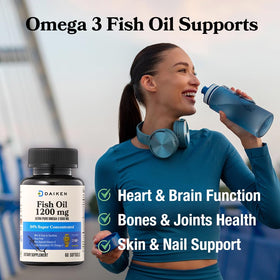 DAIKEN Huile de Poisson 1200mg gélules sur une table en bois