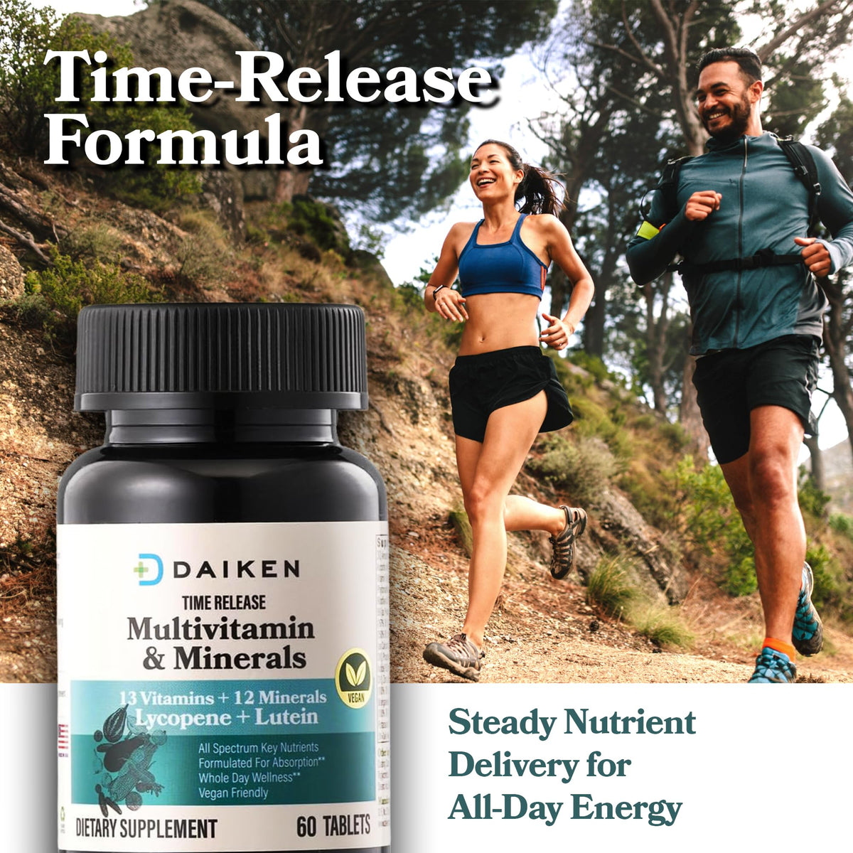 DAIKEN Multivitamines Mini, comprimés à côté d'une assiette de fruits