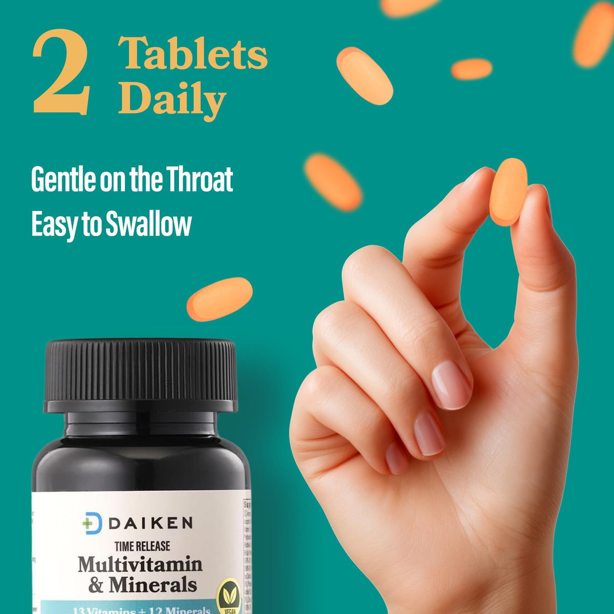 DAIKEN Multivitamines Mini, prise de comprimés avec un verre d'eau