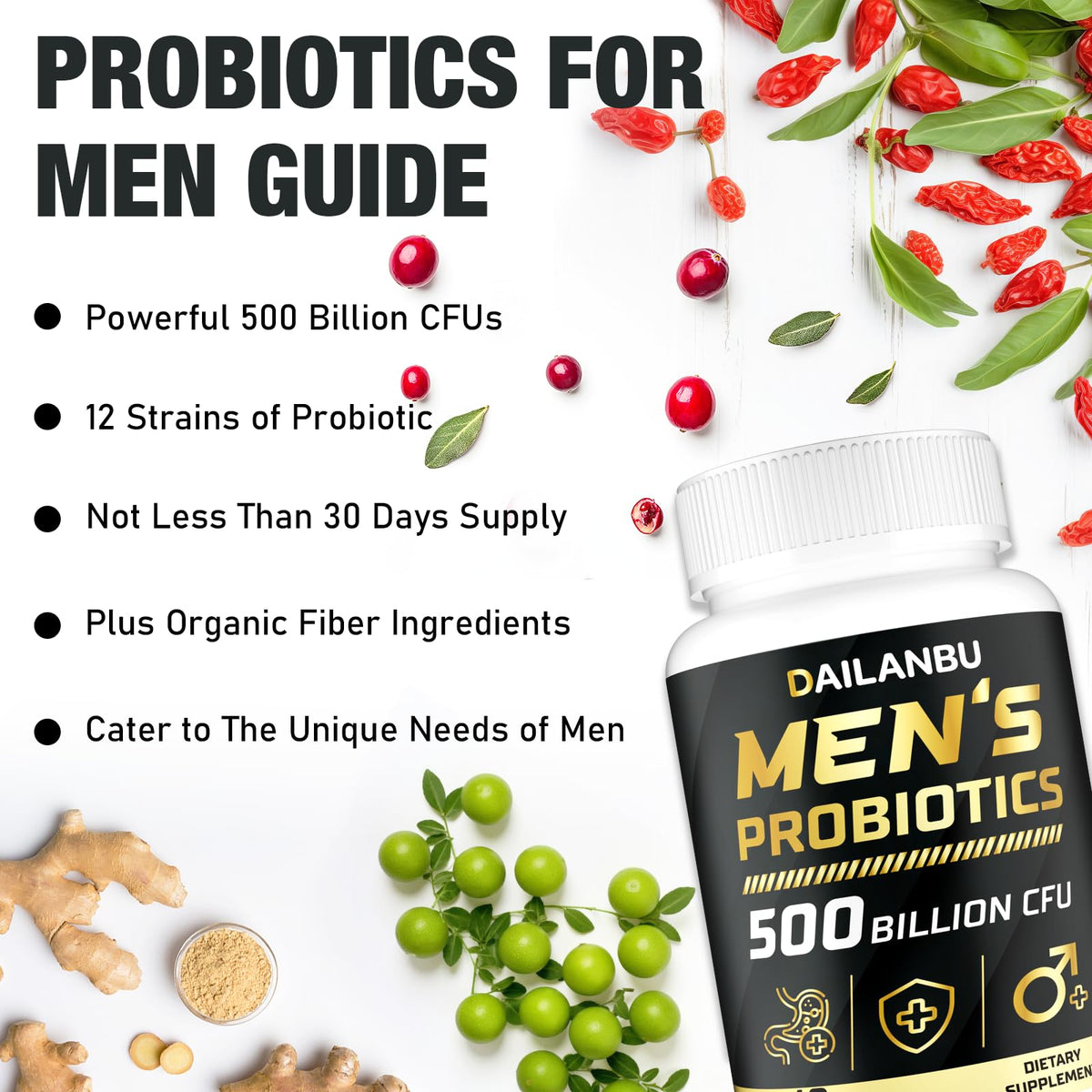 Dailanbu Probiotiques pour Hommes - Flacon ouvert avec capsules