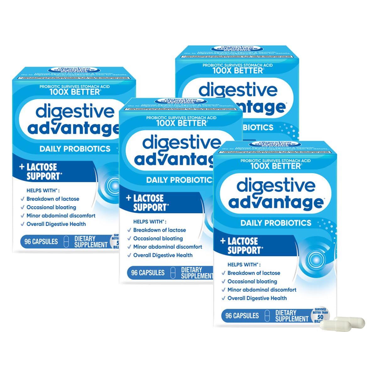 daily Advantage Probiotiques + Enzymes Lactase 96 capsules vue de face