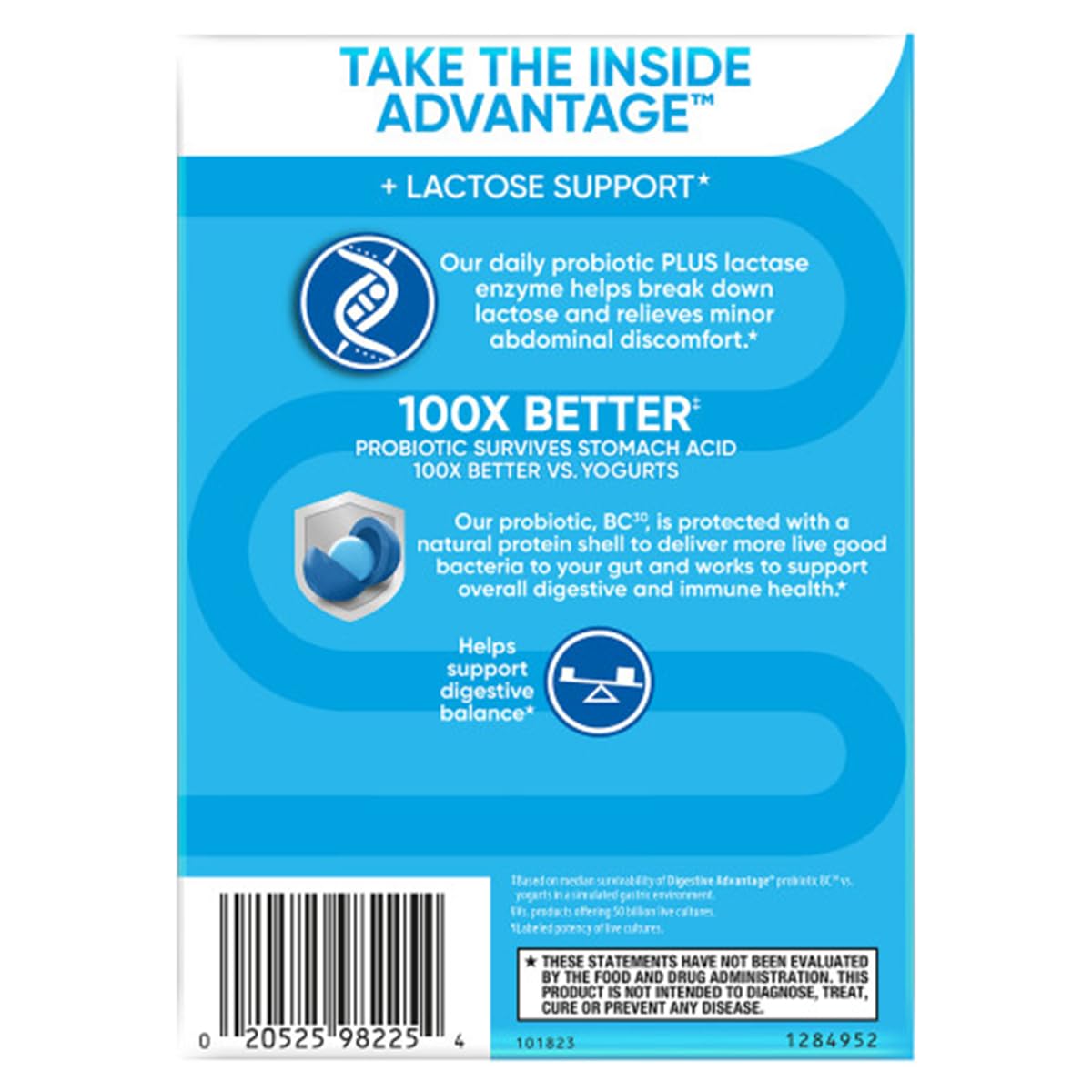 daily Advantage Probiotiques + Enzymes Lactase capsules sur fond blanc