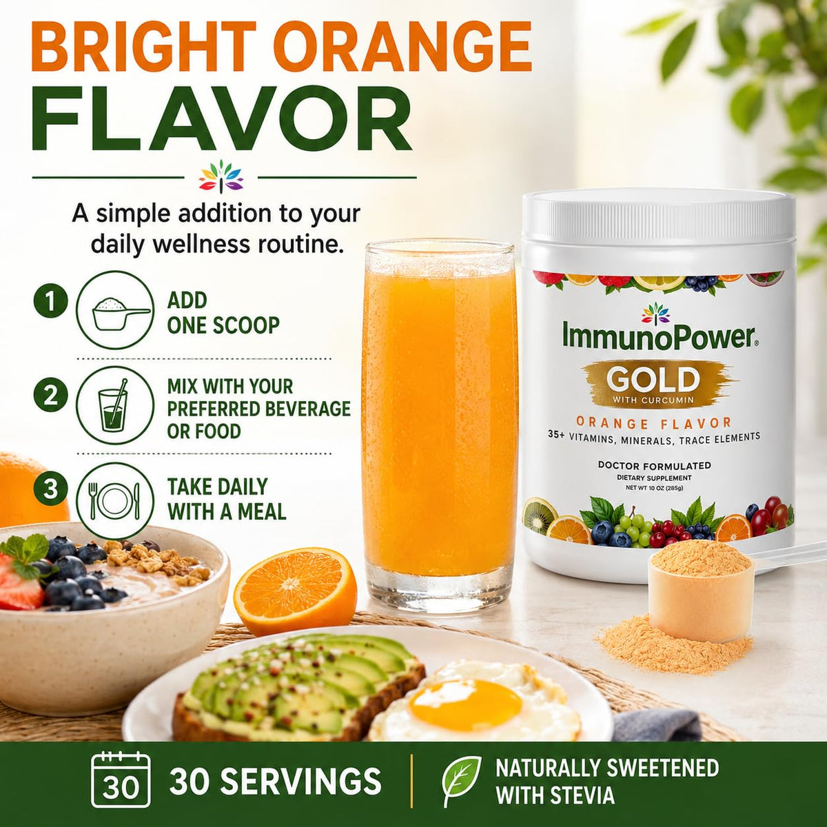 daily wellness Gold avec ingrédients naturels en arrière-plan