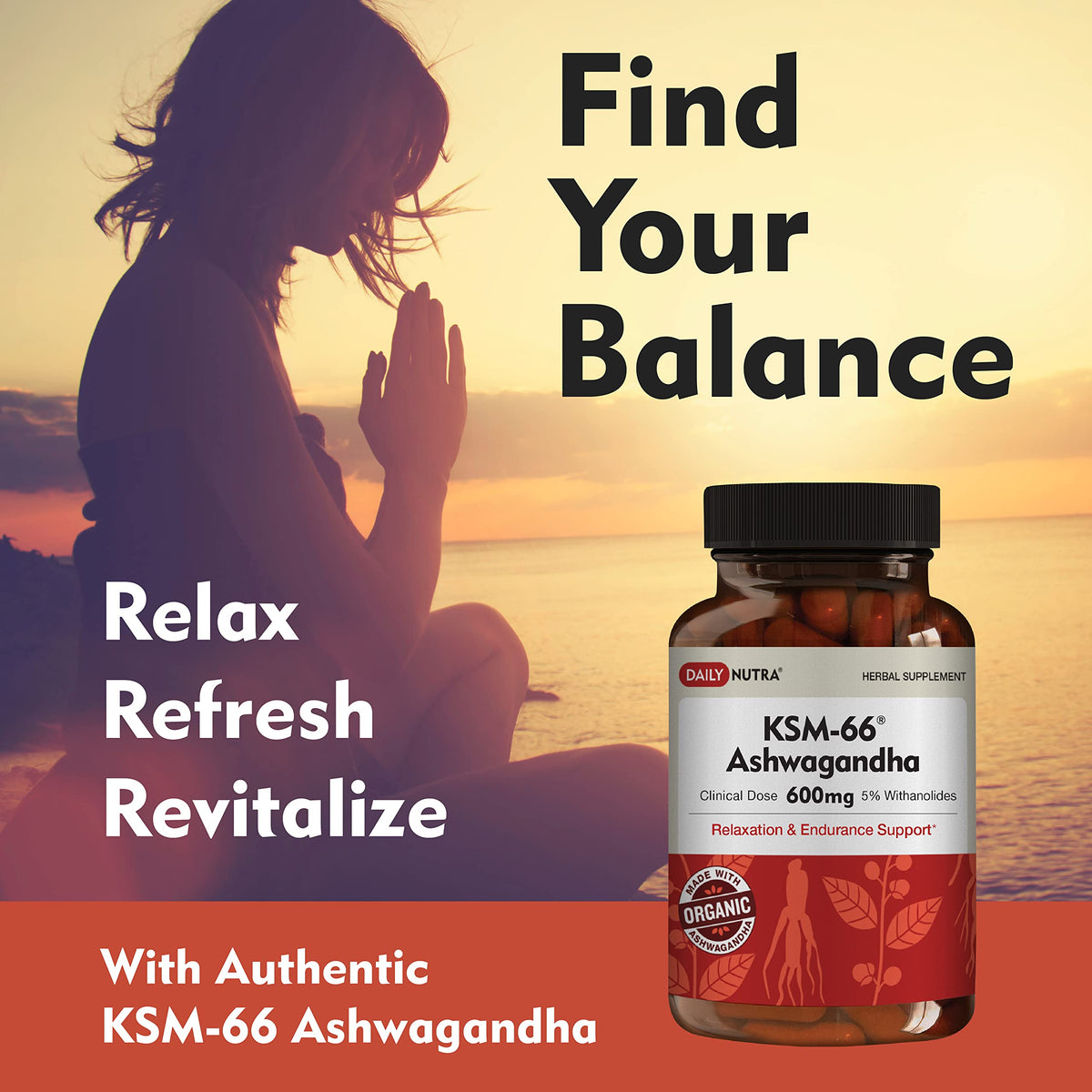 DailyNutra KSM-66 Ashwagandha 600mg bottle side view