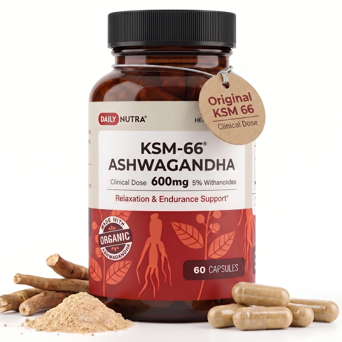 DailyNutra KSM-66 Ashwagandha 600mg capsules front view