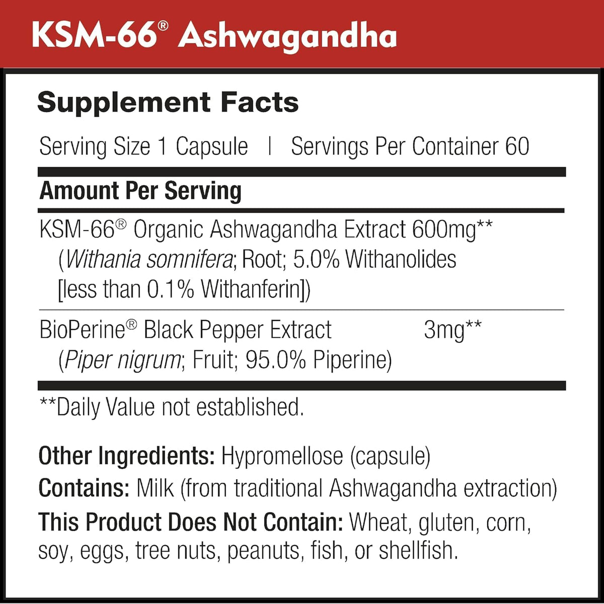 DailyNutra KSM-66 Ashwagandha 600mg capsules with dosage information