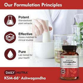 DailyNutra KSM-66 Ashwagandha 600mg capsules with natural background