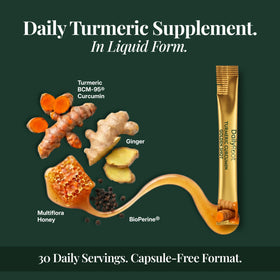 DAILYROOT Shot de Curcuma Liquide 1000mg sur fond blanc