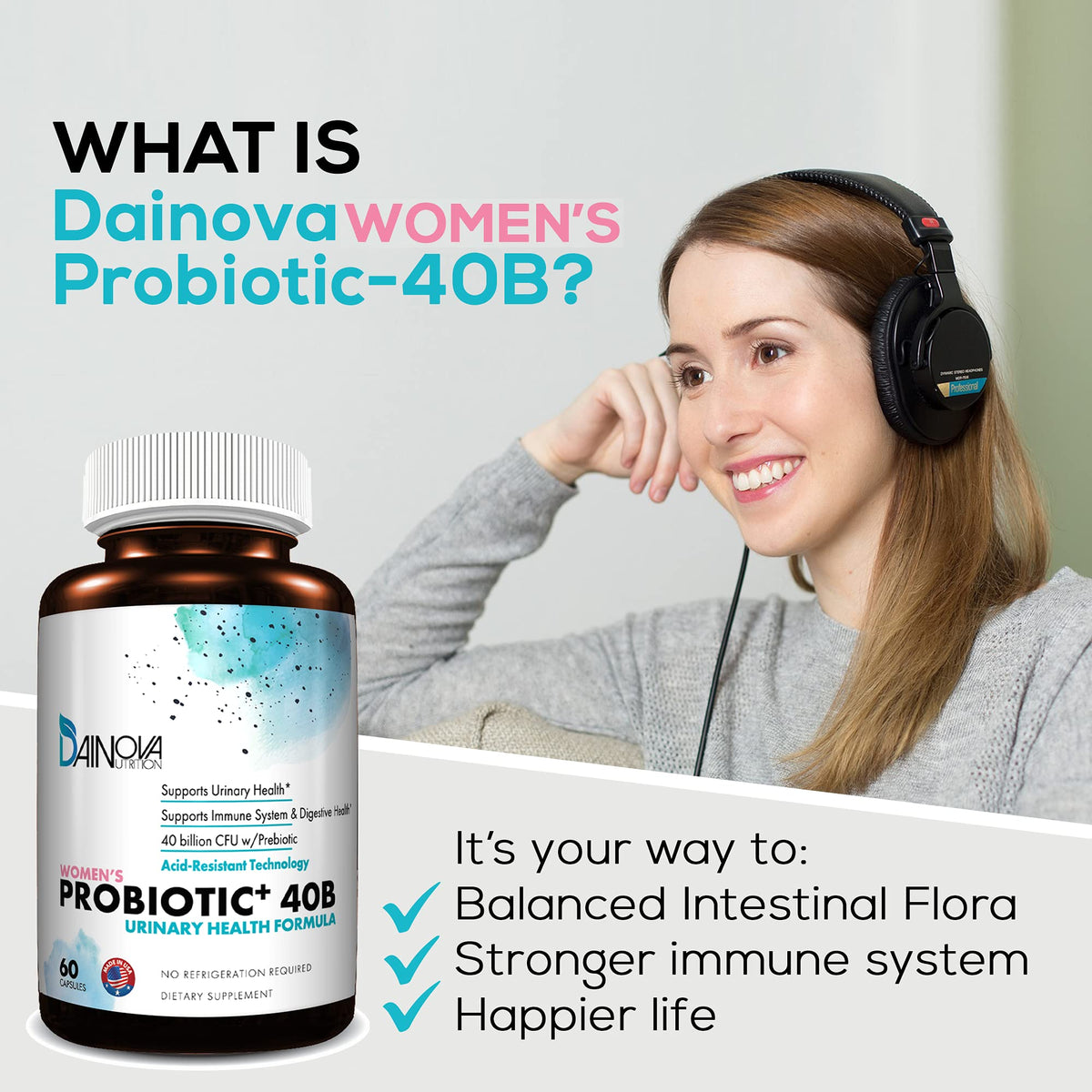 Dainova Nutrition Probiotiques pour Femmes capsules ouvertes