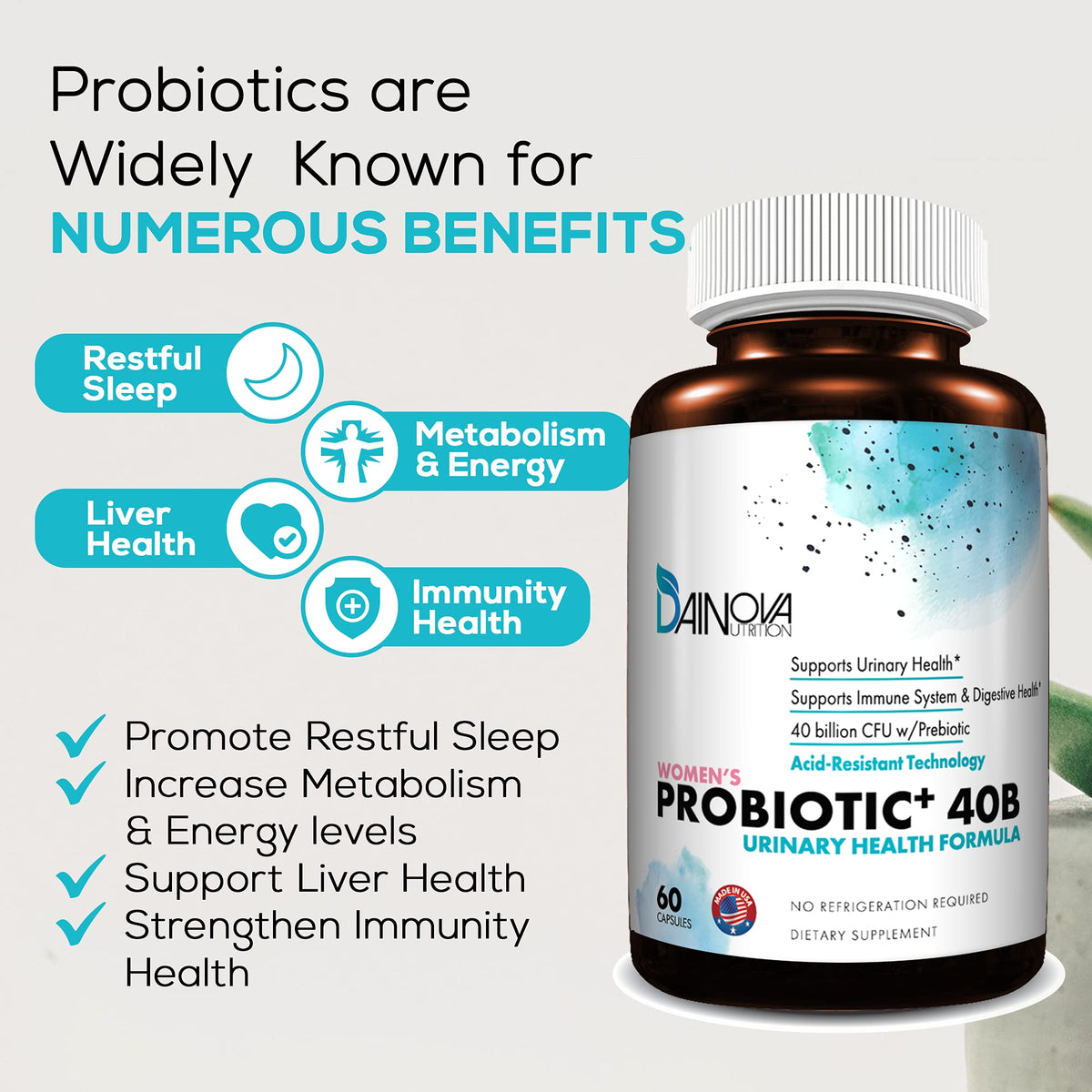 Dainova Nutrition Probiotiques pour Femmes vue de côté