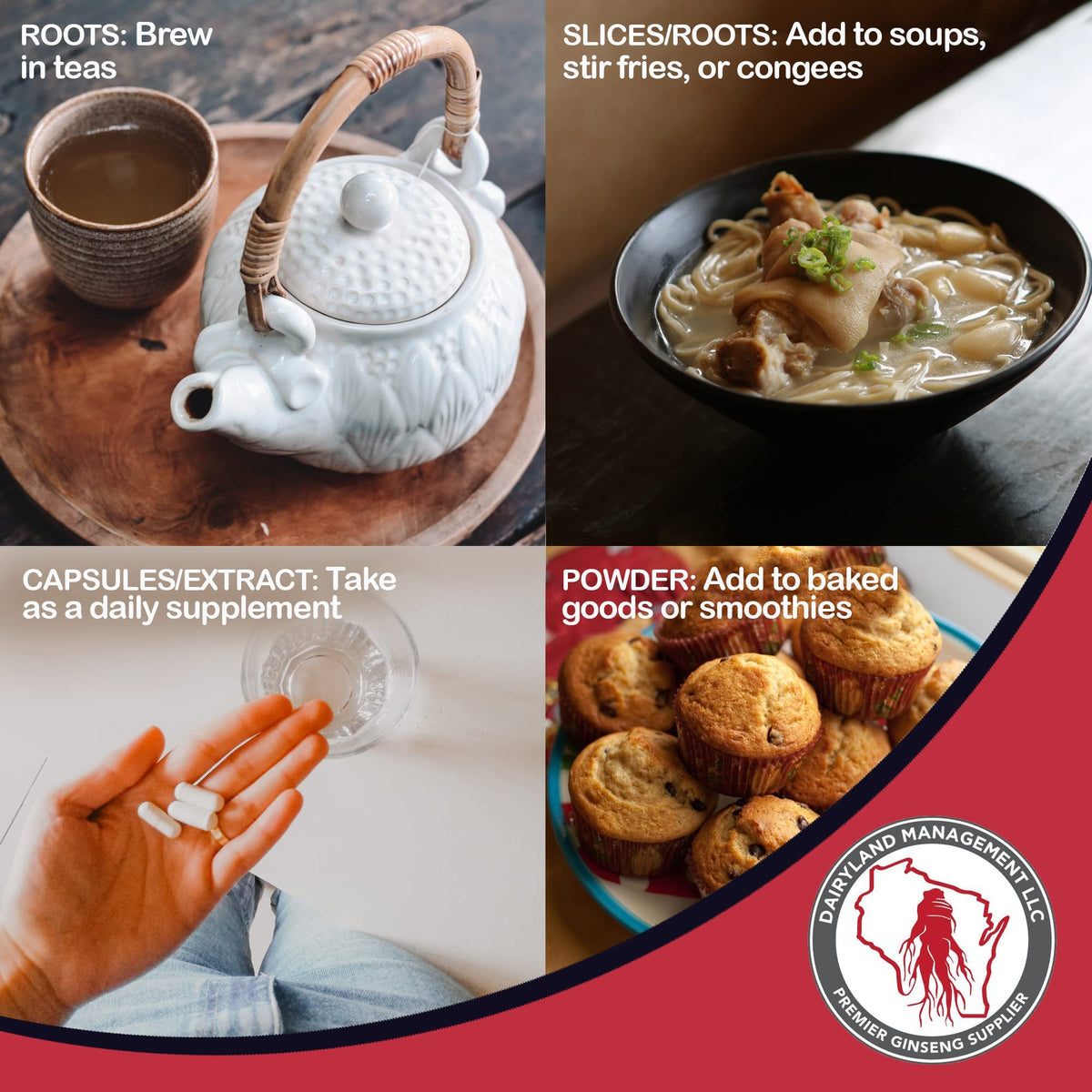 Dairyland Ginseng Tea Bags sachets sur une table