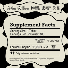 DairyPill Lactase Enzyme, boîte ouverte avec comprimés visibles