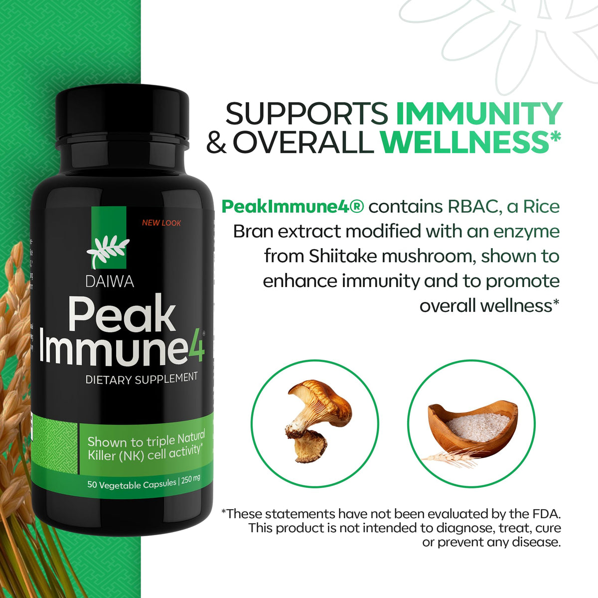 Daiwa PeakImmune4® boîte de 50 capsules avec étiquette