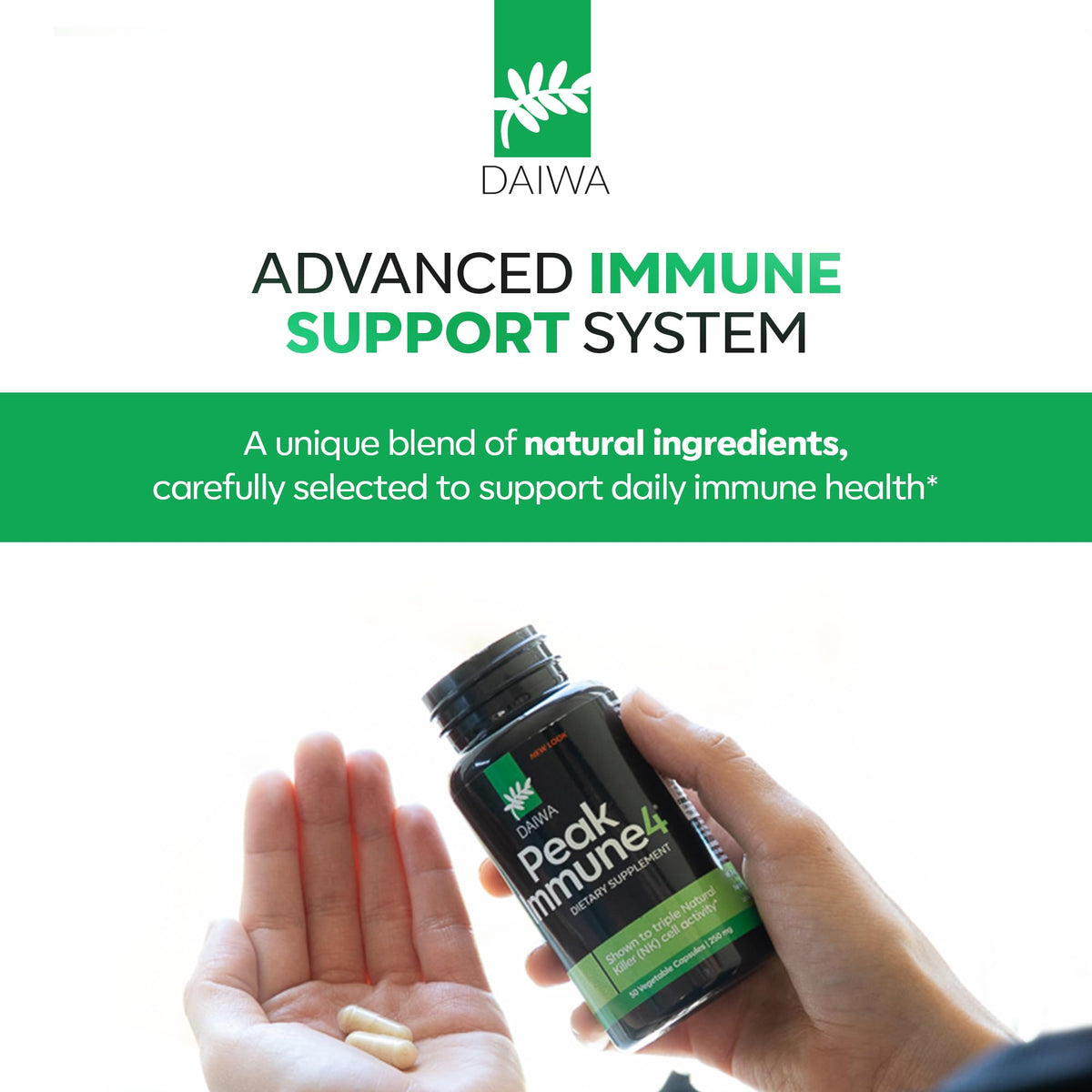Daiwa PeakImmune4® capsules sur fond blanc