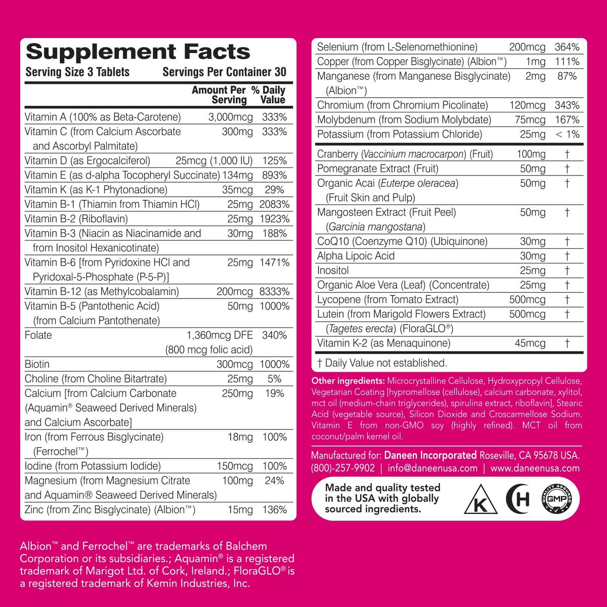 DANEEN Multivitamines Femmes comprimés sur une table