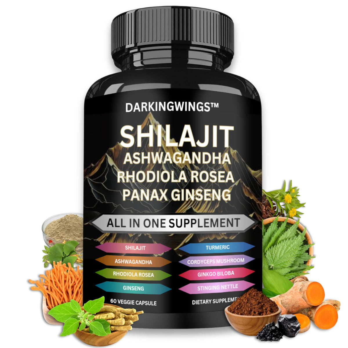 Darkingwings 8-en-1 Shilajit 9000mg complément alimentaire en capsules