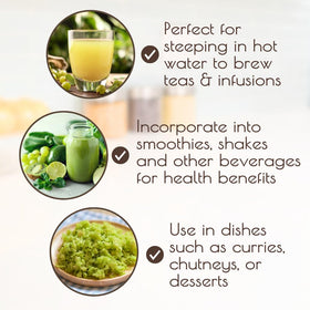 Darsa Organics Amla Séché 118g, infusion d'Amla dans une tasse