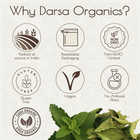 Darsa Organics Poudre de Stevia Pure 472g sur un plan de travail