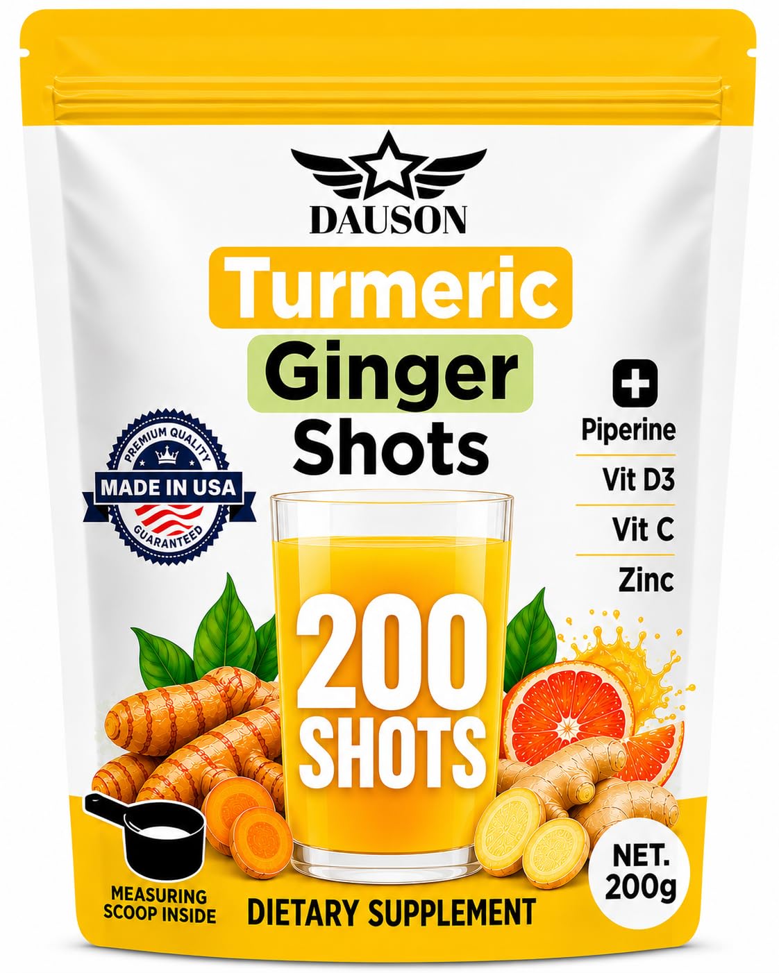 DAUSON Shots de Curcuma et Gingembre 200 Portions, vue de face