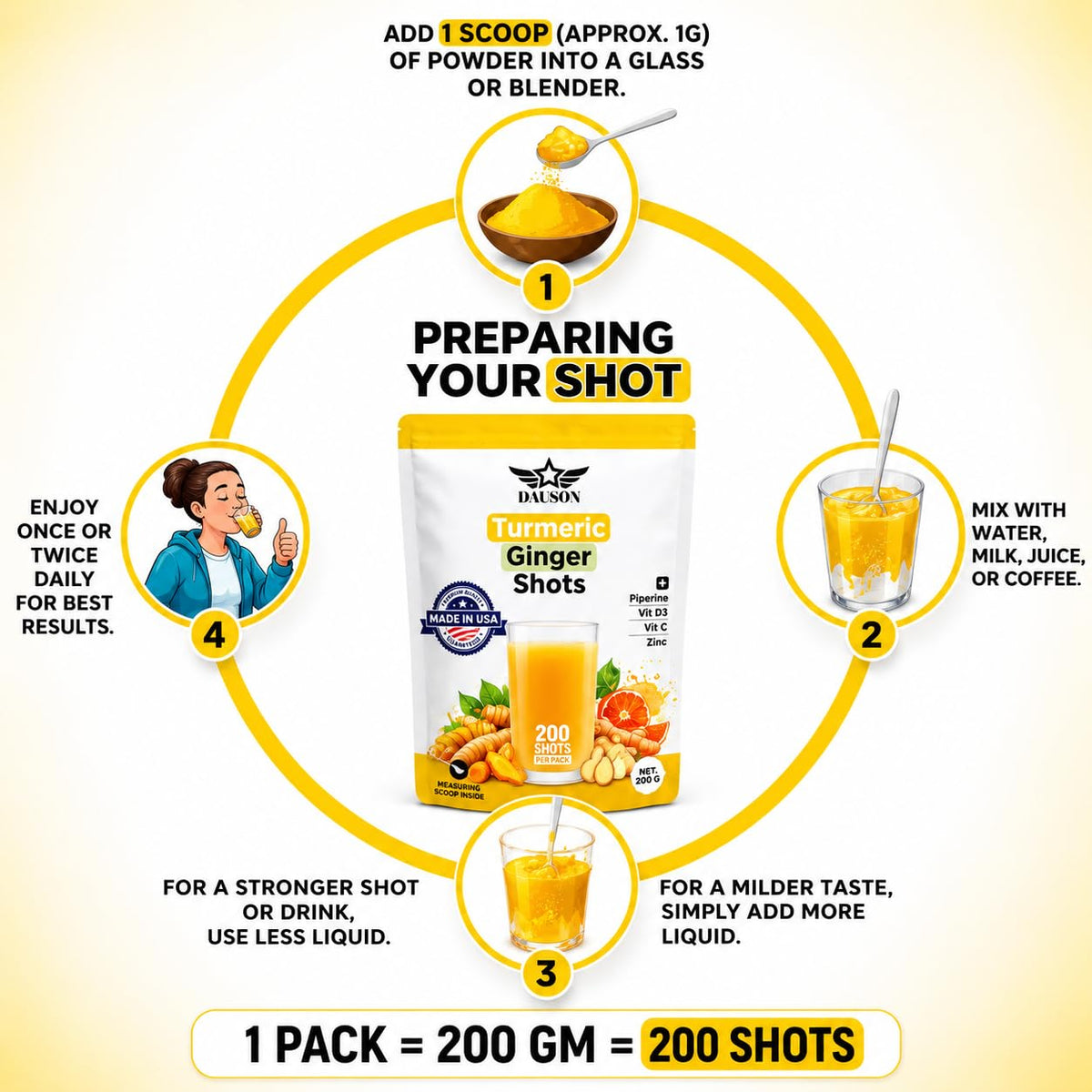 DAUSON Shots de Curcuma et Gingembre, utilisation dans une routine quotidienne