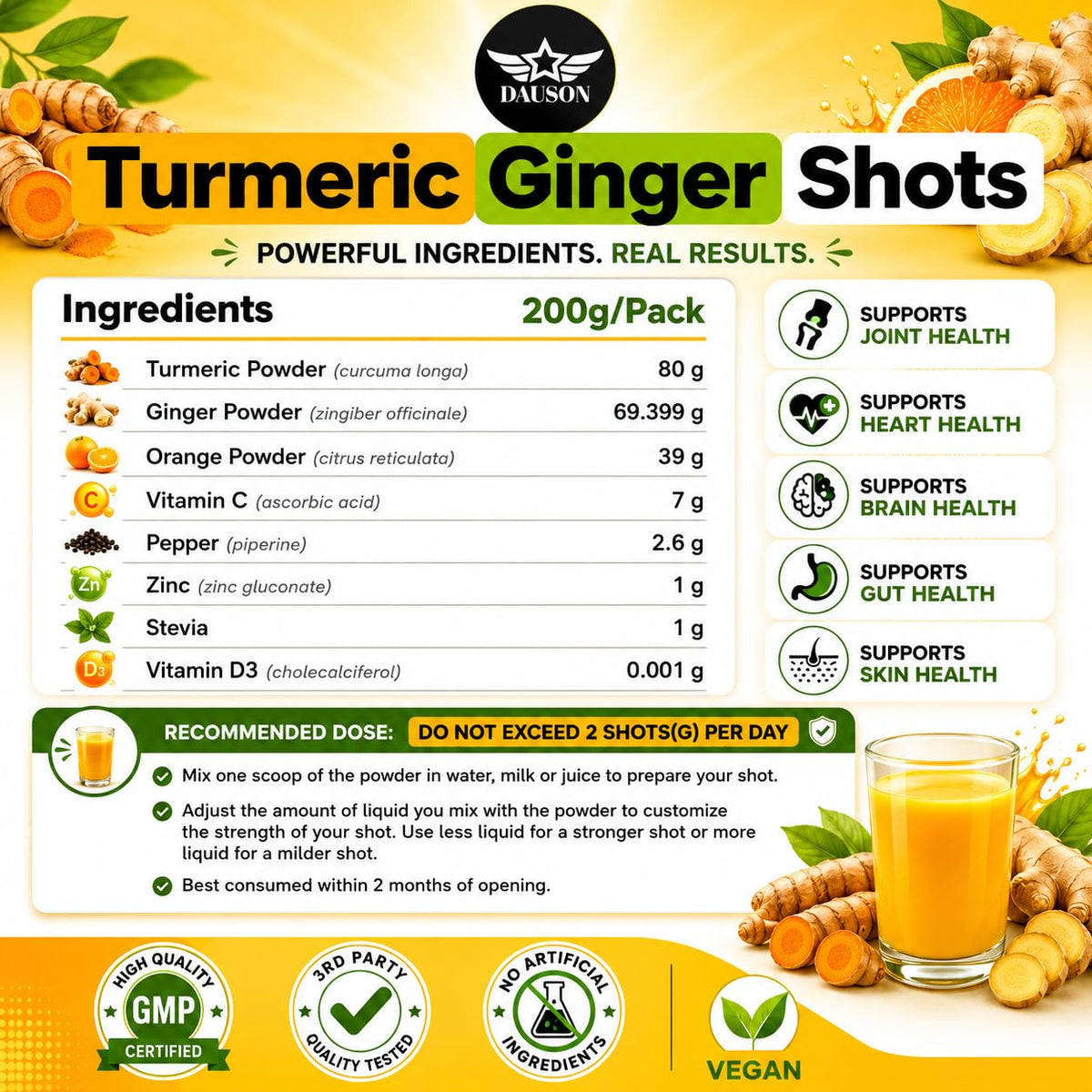 DAUSON Shots de Curcuma et Gingembre, vue de dessus