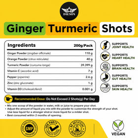 DAUSON Shots de Gingembre et Curcuma, produit sur une table de cuisine