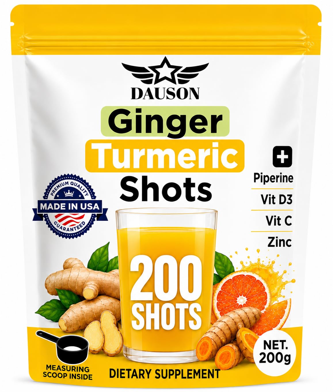 DAUSON Shots de Gingembre et Curcuma, vue avant du produit