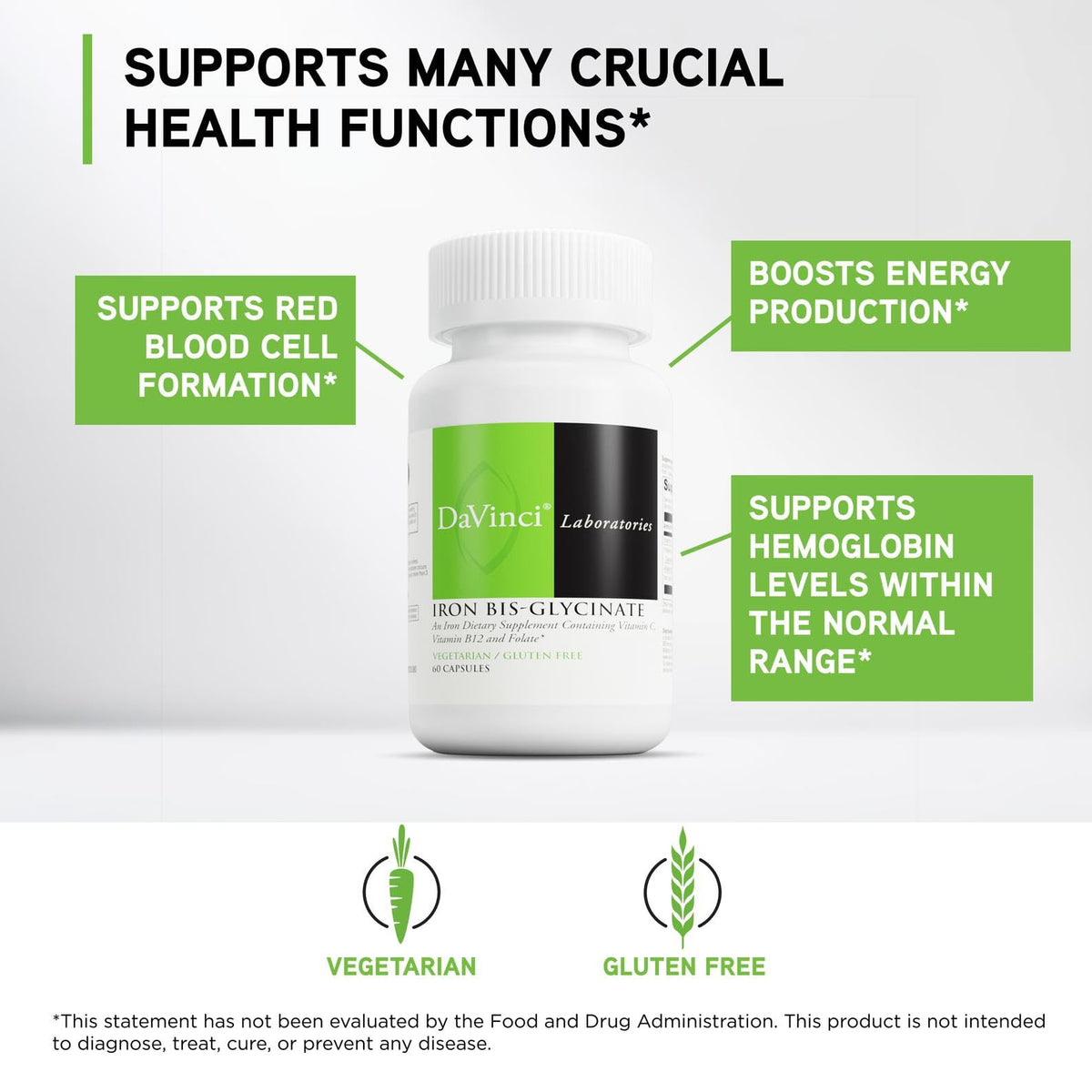 DAVINCI Fer Bis-Glycinate emballage avec informations nutritionnelles