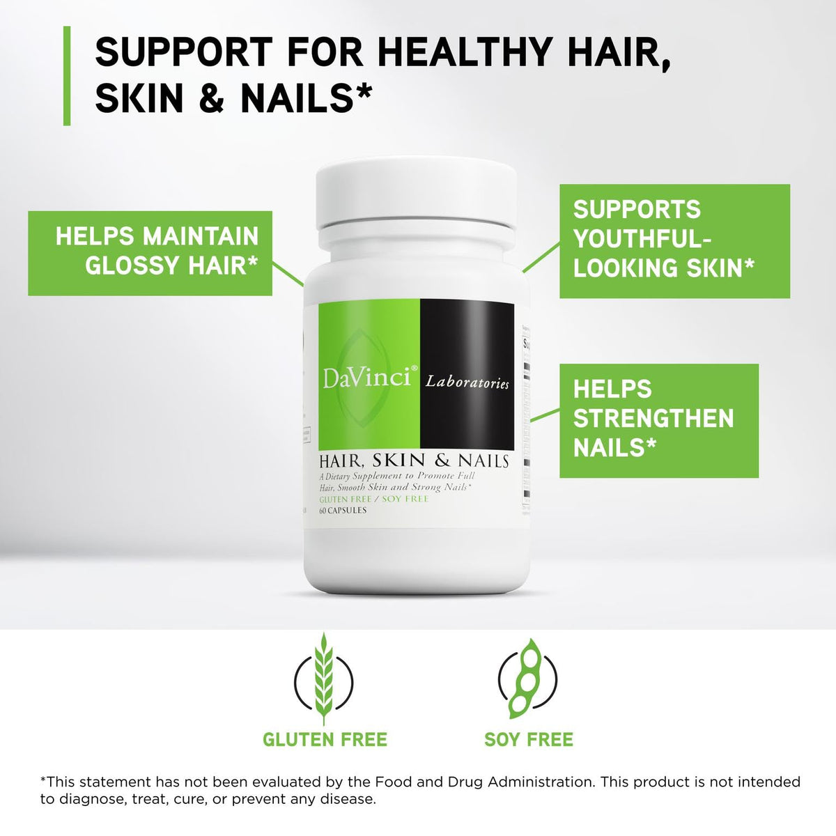 DAVINCI Hair, Skin & Nails 60 capsules ouverte avec capsules à l'intérieur