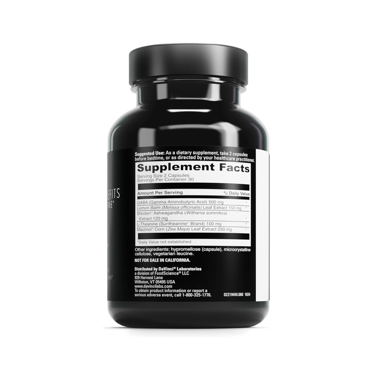 DAVINCI LABS Complément Alimentaire Sommeil 60 Capsules - Détails de l'étiquette
