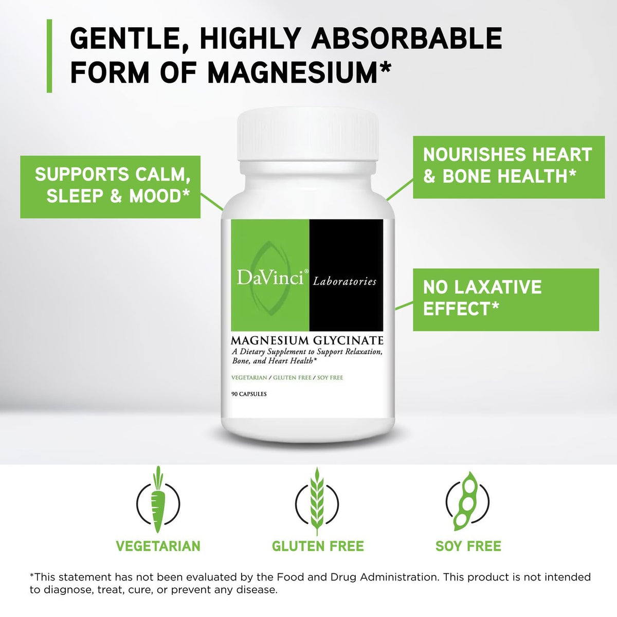 DAVINCI Magnésium Glycinate capsules sur fond blanc