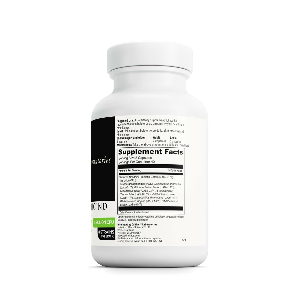 DAVINCI Mega Probiotic ND, étiquette et informations nutritionnelles