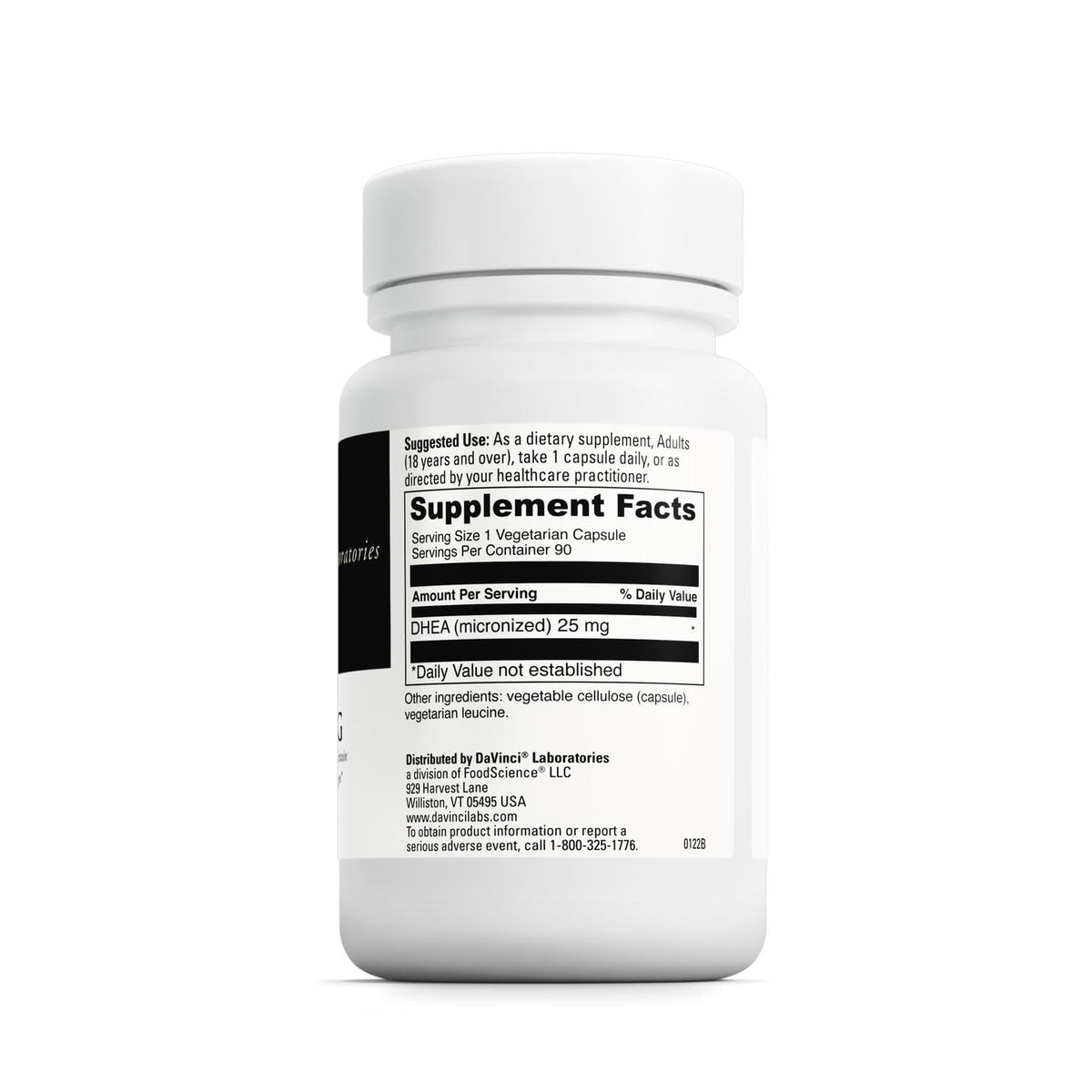 DAVINCI Micronized DHEA 25 mg capsule végétarienne vue de près