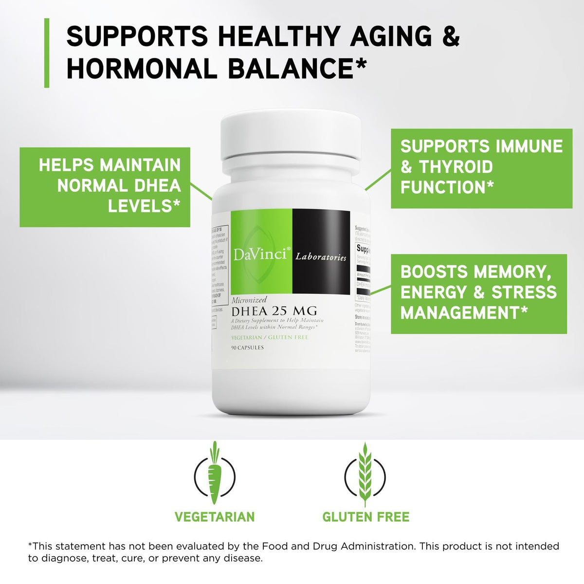 DAVINCI Micronized DHEA 25 mg étiquette avec ingrédients