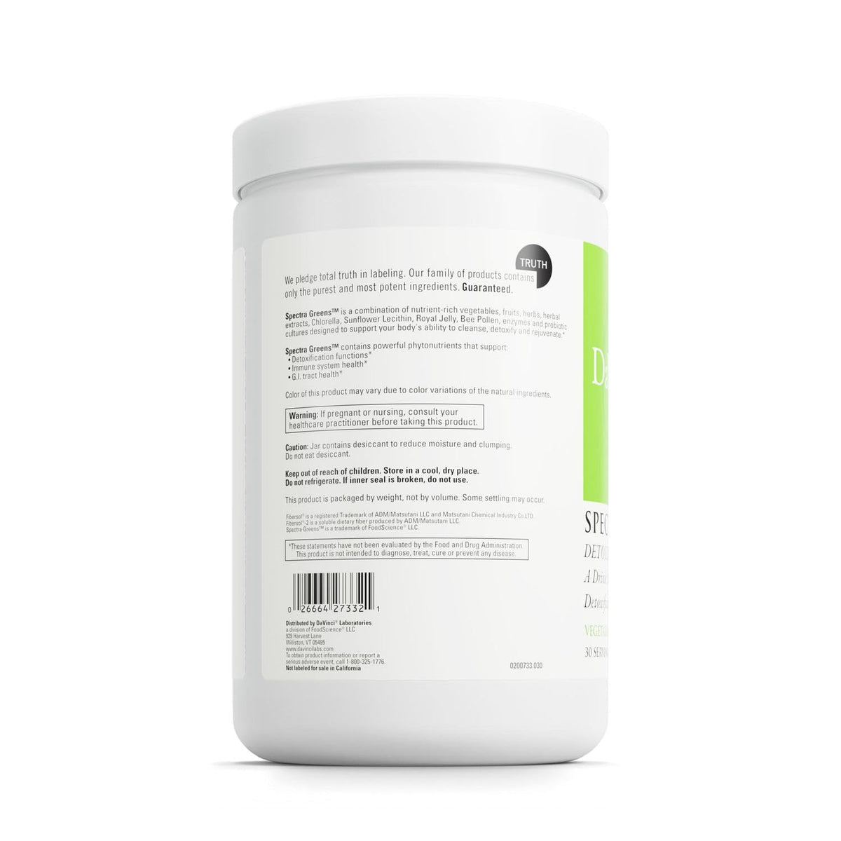 DAVINCI Spectra Greens poudre dans un verre avec une cuillère