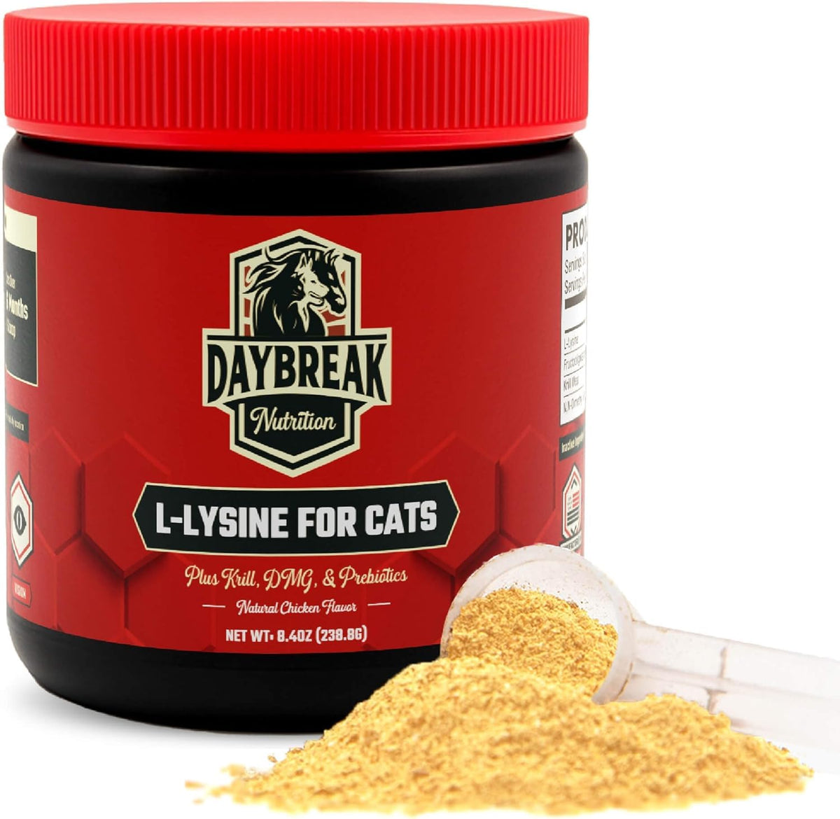 Daybreak Nutrition L-Lysine en poudre pour chats 900mg, vue de face