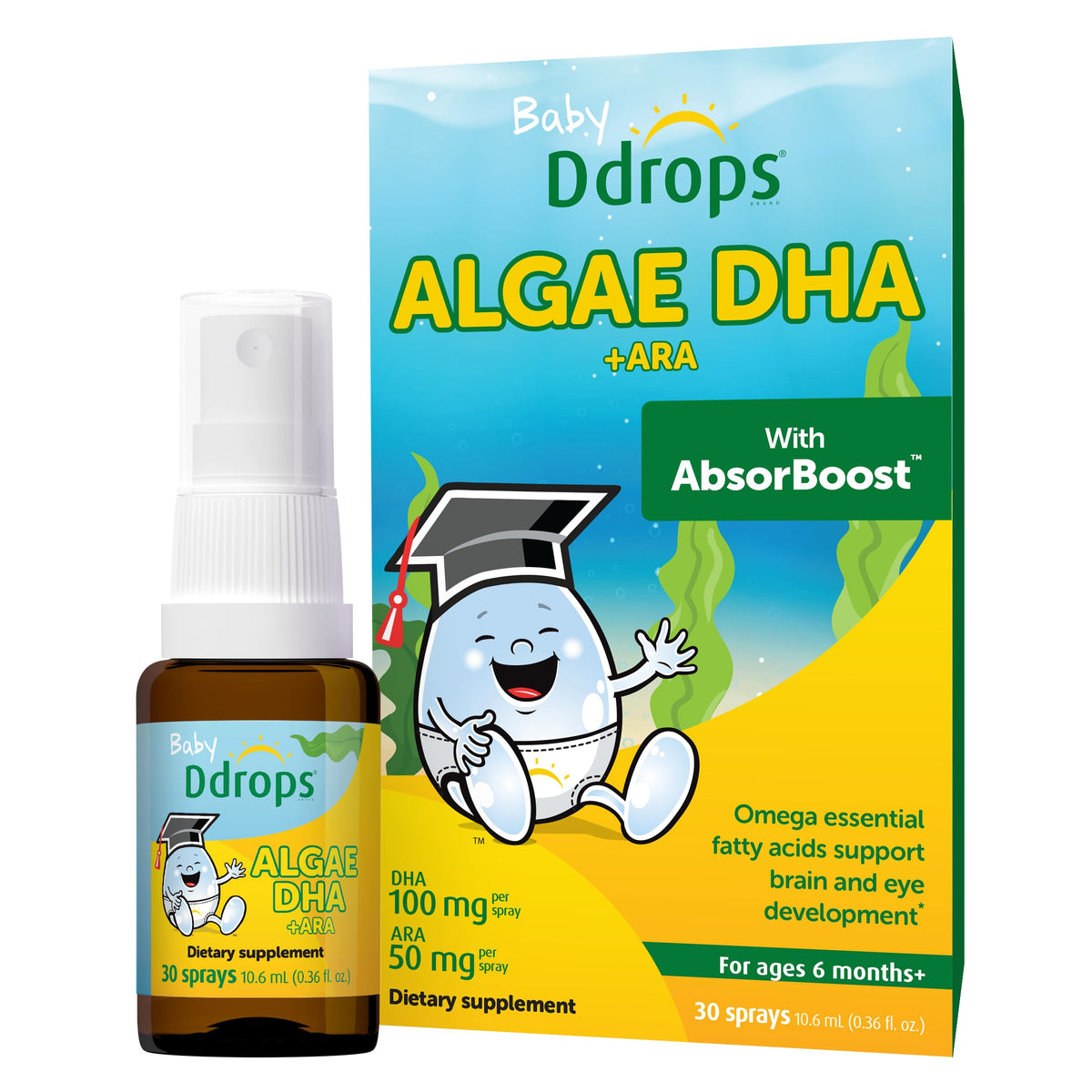 Ddrops Baby Algae DHA + ARA 30 sprays vue de face