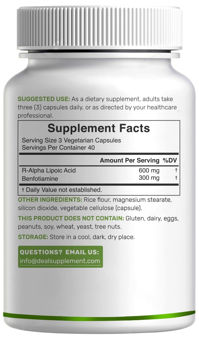 DEAL SUPPLEMENT Acide Alpha-Lipoïque 600mg capsules avec verre d'eau