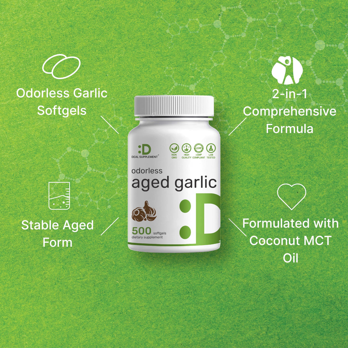 DEAL SUPPLEMENT Ail Vieilli Sans Odeur 500 gélules avec huile MCT