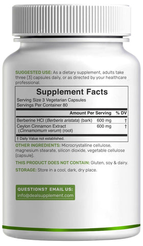 DEAL SUPPLEMENT Berberine capsules avec ingrédients