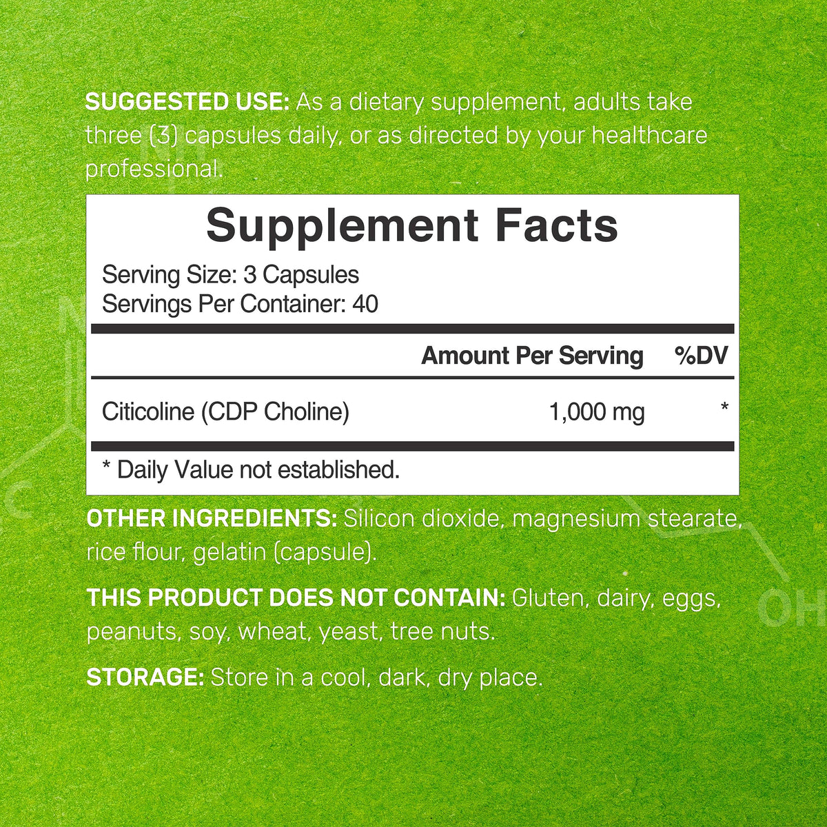 DEAL SUPPLEMENT Citicoline CDP Choline 1000mg 120 capsules étiquette