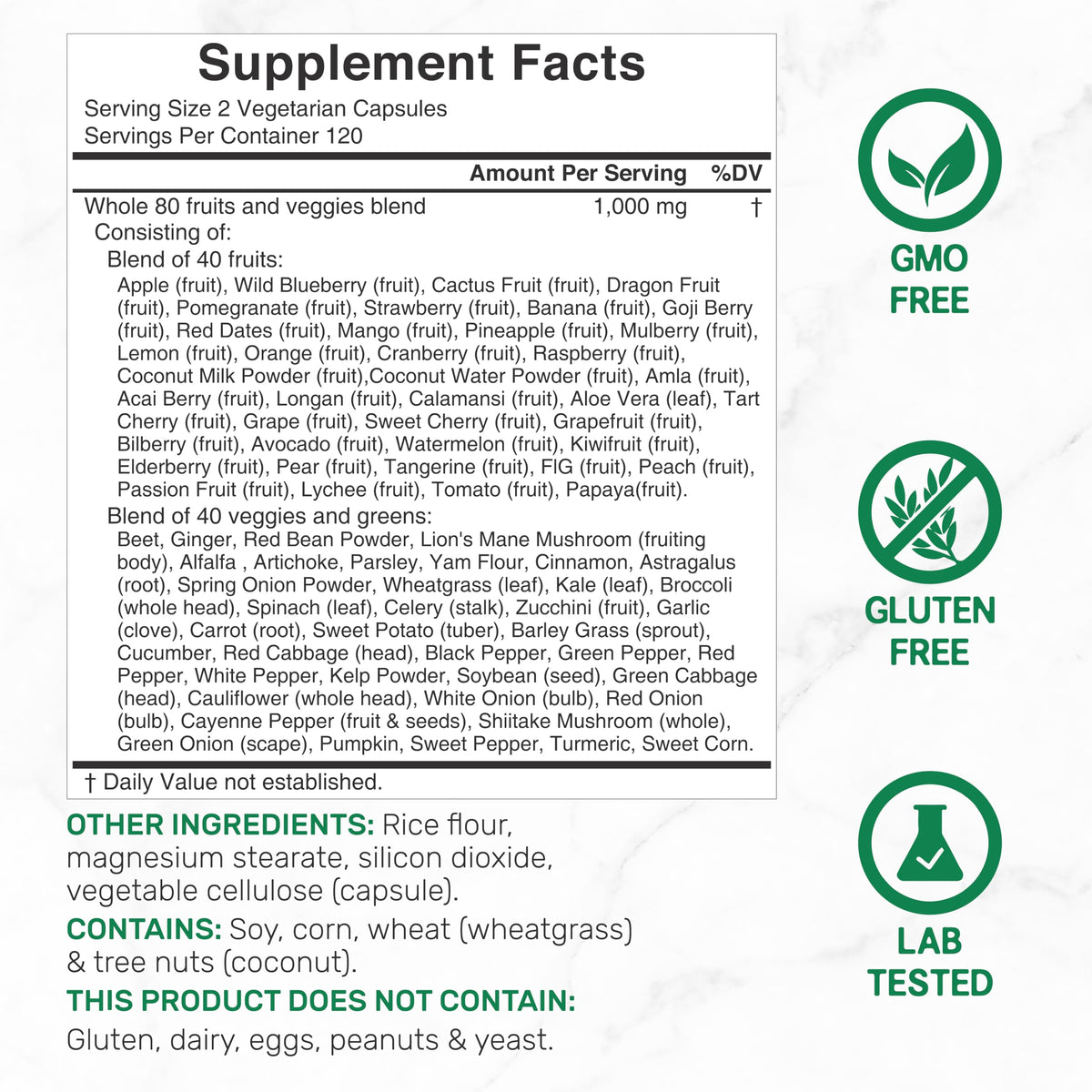 DEAL SUPPLEMENT Complément Alimentaire Fruits & Légumes 240 Capsules Végétales arrière