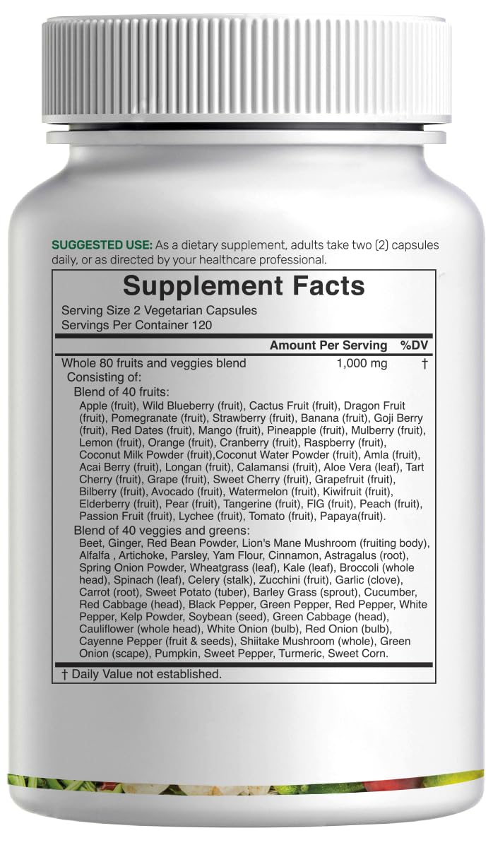 DEAL SUPPLEMENT Complément Alimentaire Fruits & Légumes 240 Capsules Végétales avec étiquette visible