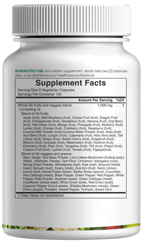 DEAL SUPPLEMENT Complément Alimentaire Fruits & Légumes 240 Capsules Végétales avec étiquette visible