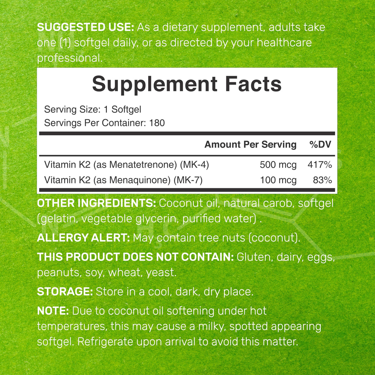 DEAL SUPPLEMENT Complément K2 600mcg gélules de coco emballage