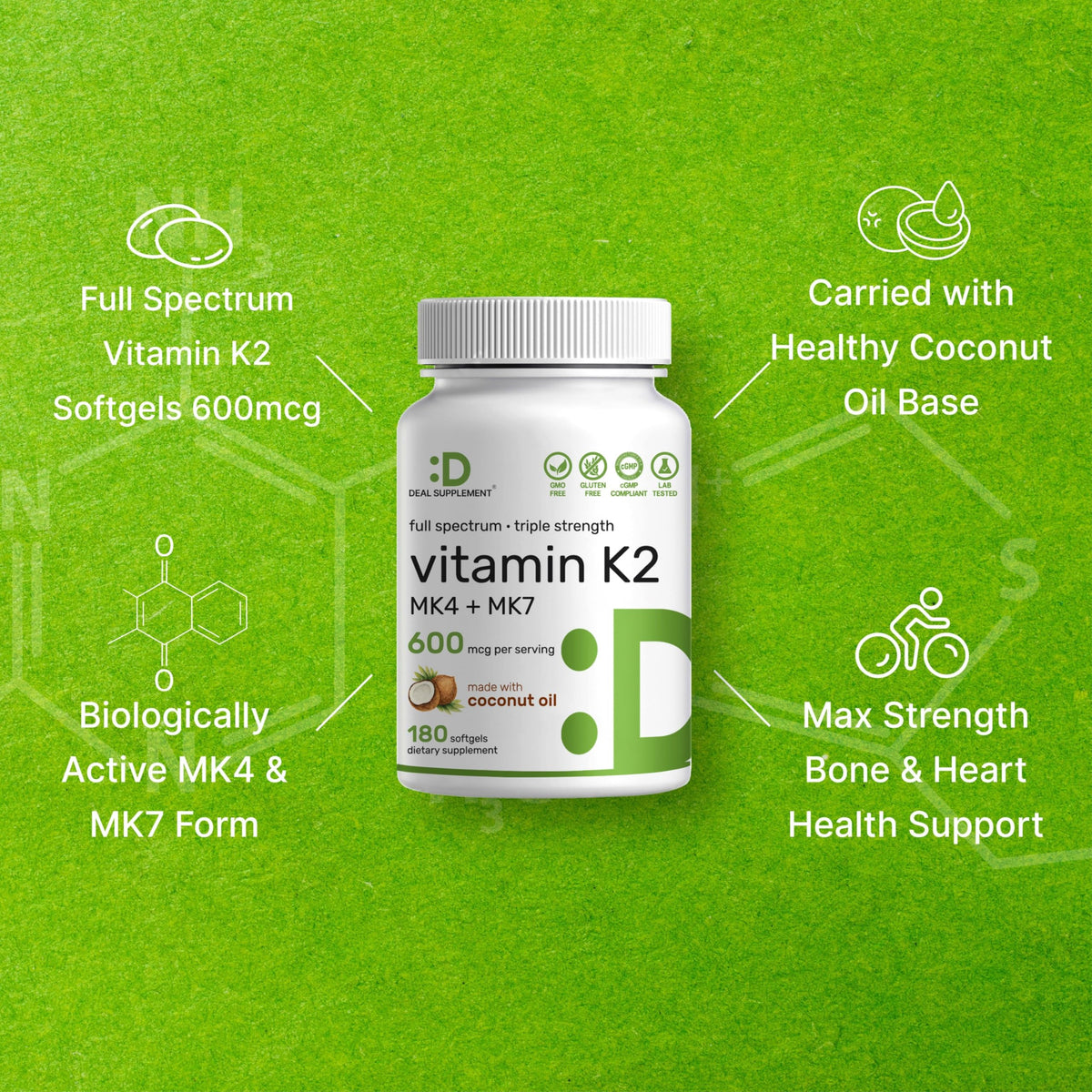 DEAL SUPPLEMENT Complément K2 gélules avec huile de coco vue arrière