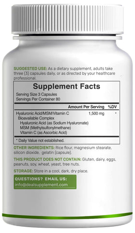 DEAL SUPPLEMENT Complexe Acide Hyaluronique 1 500mg capsules ouvertes